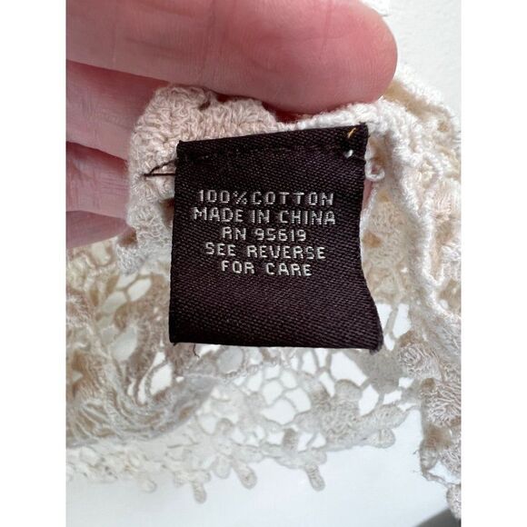 Fever Round Neck Crocheted High Low Hem Cover Up Blouse.  Beige.  Size Medium - Picture 4 of 11